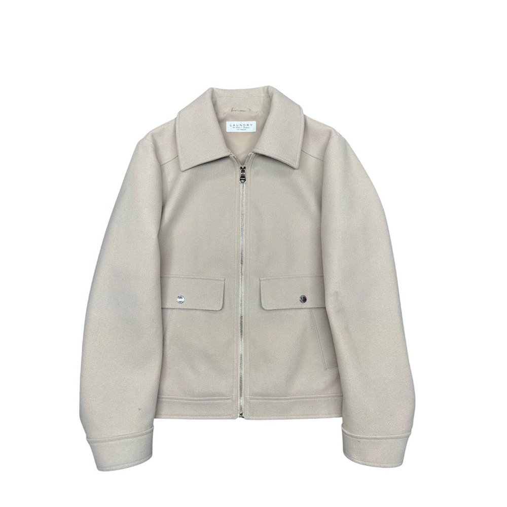 Laundry by Shelli Segal Oyster Beige Zip Up Bomber Jacket DOP13414B NEW